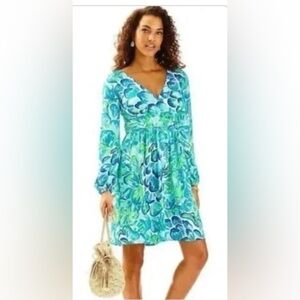 Lilly Pulitzer Fleur Agate Green Lazy River Long Sleeve Pull On Dress S
